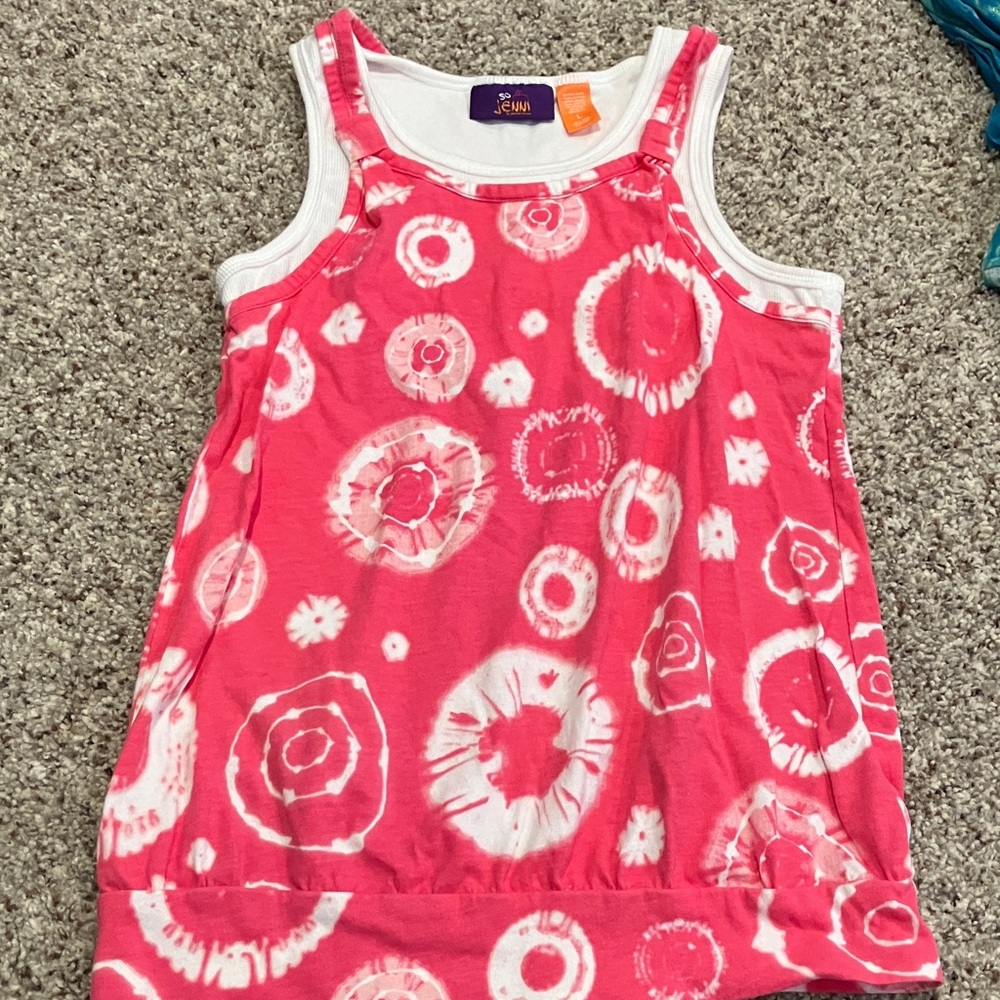 So Jenni Girls Pink & White Layered Tank Top – Size Large